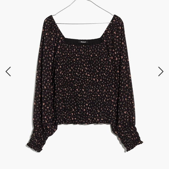 Madewell Tops - NWT Madewell (Re)sourced Georgette Lucie Bubble-Sleeve Smocked Top in Stem